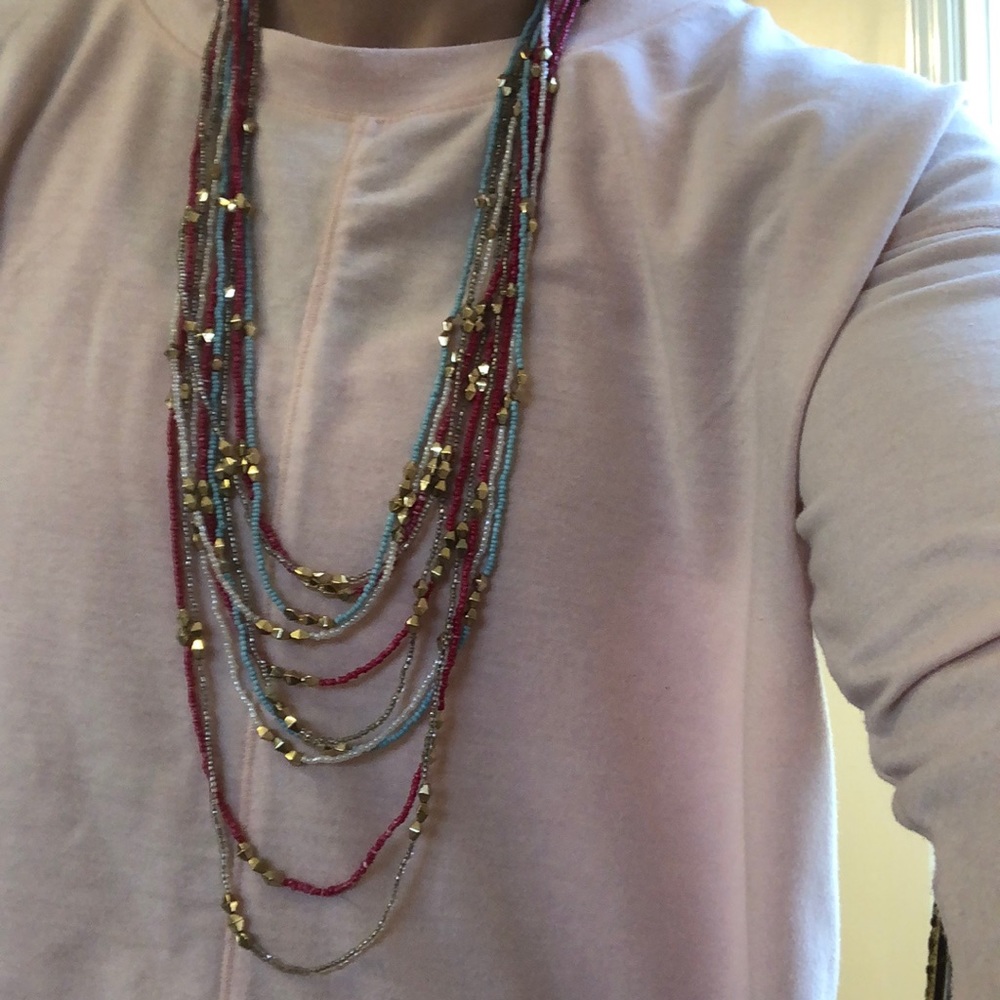 necklace-pink, blue, gold, white & silver